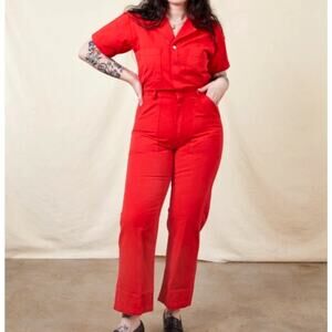 Big Bud Press Mustang Red Coveralls Short Sleeve Jumpsuit Womens Size XL Rare